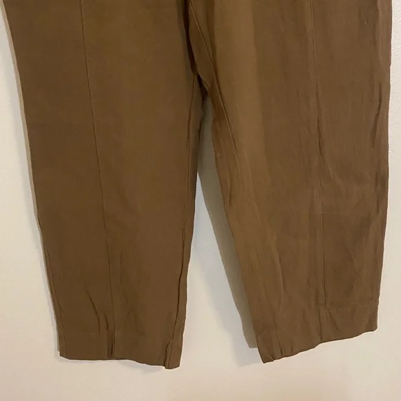 OZMA Women's Utility Heavy Laundered Linen Pant Carob Brown Cropped Size Medium - Picture 4 of 7